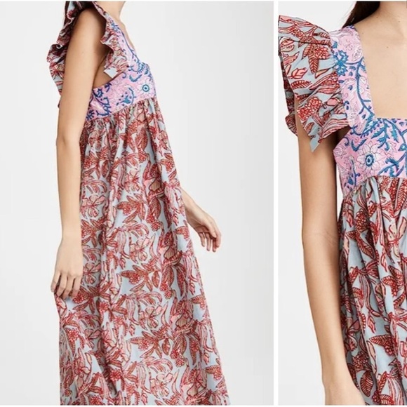 ALIX OF BOHEMIA Emmaline Patchwork Printed Ruffled Cotton Midi Dress Small NWT - Picture 1 of 14